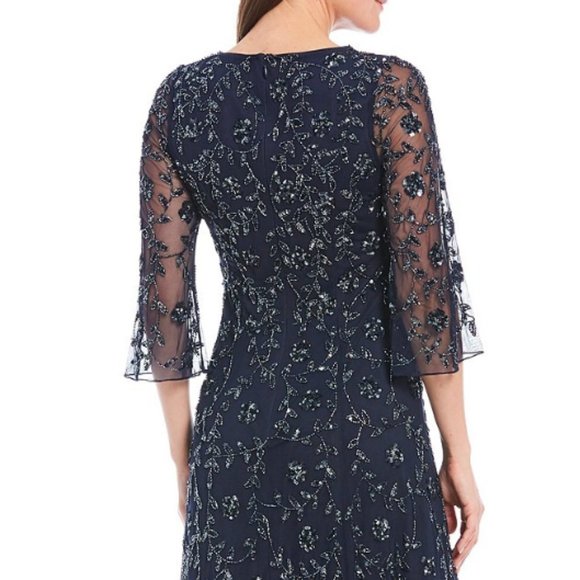 NWT $550 AIDAN MATTOX Fully Beaded V-neck Gown - Picture 4 of 16